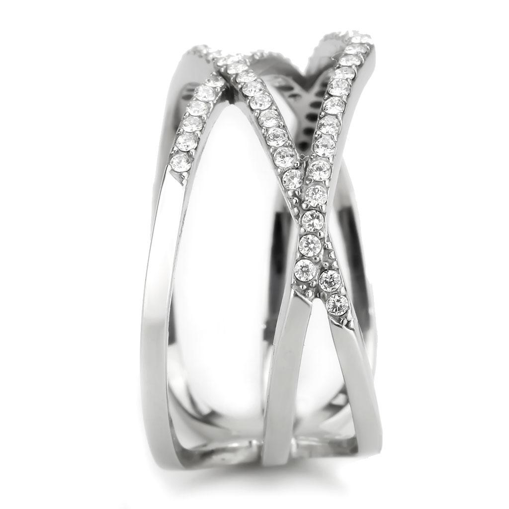 DA381 - High polished (no plating) Stainless Steel Ring with AAA Grade CZ  in Clear-3