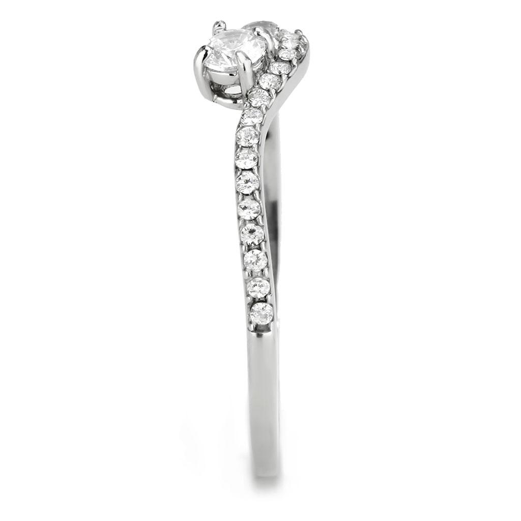 DA382 - High polished (no plating) Stainless Steel Ring with AAA Grade CZ  in Clear-3