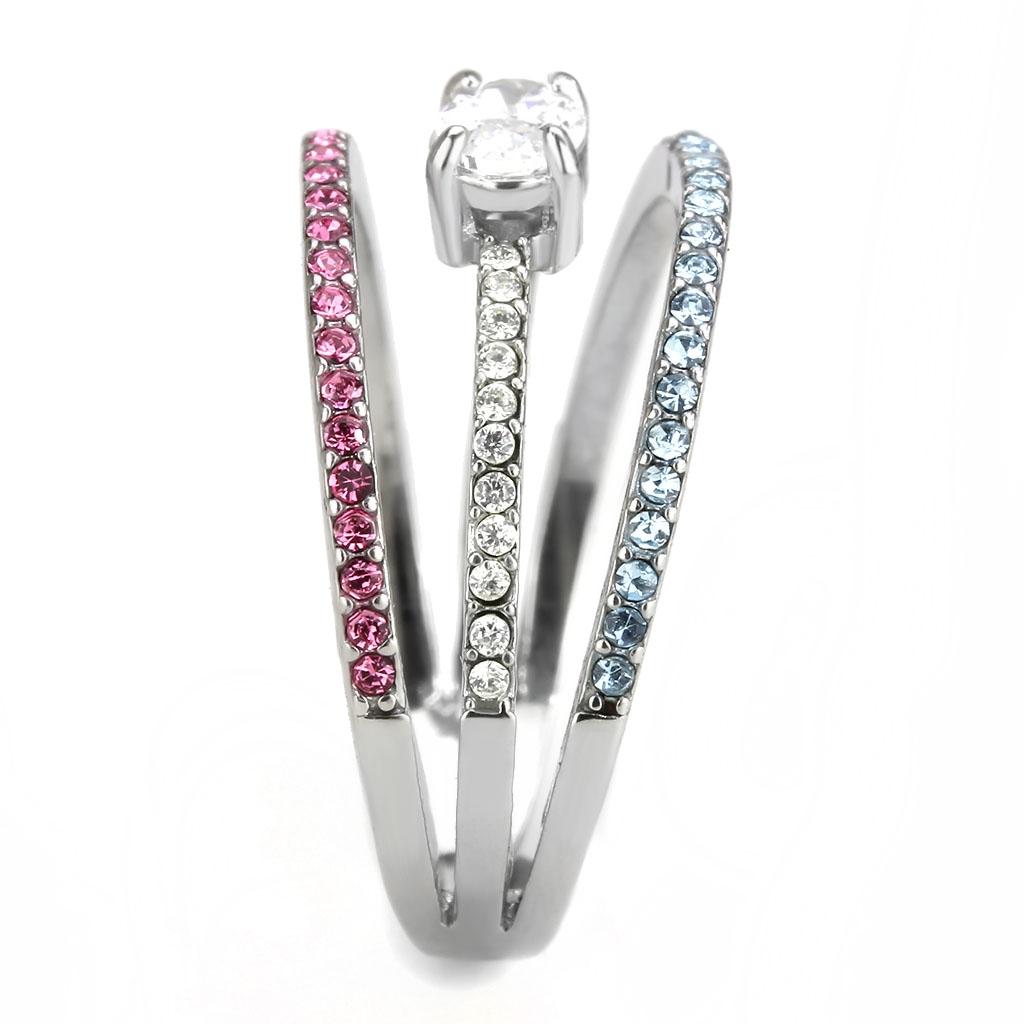DA386 - High polished (no plating) Stainless Steel Ring with AAA Grade CZ  in Multi Color-3