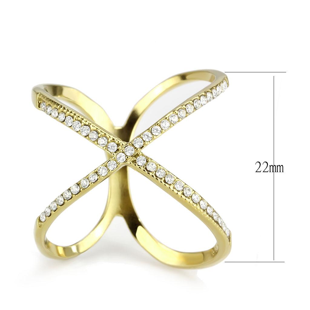DA387 - IP Gold(Ion Plating) Stainless Steel Ring with AAA Grade CZ  in Clear-1