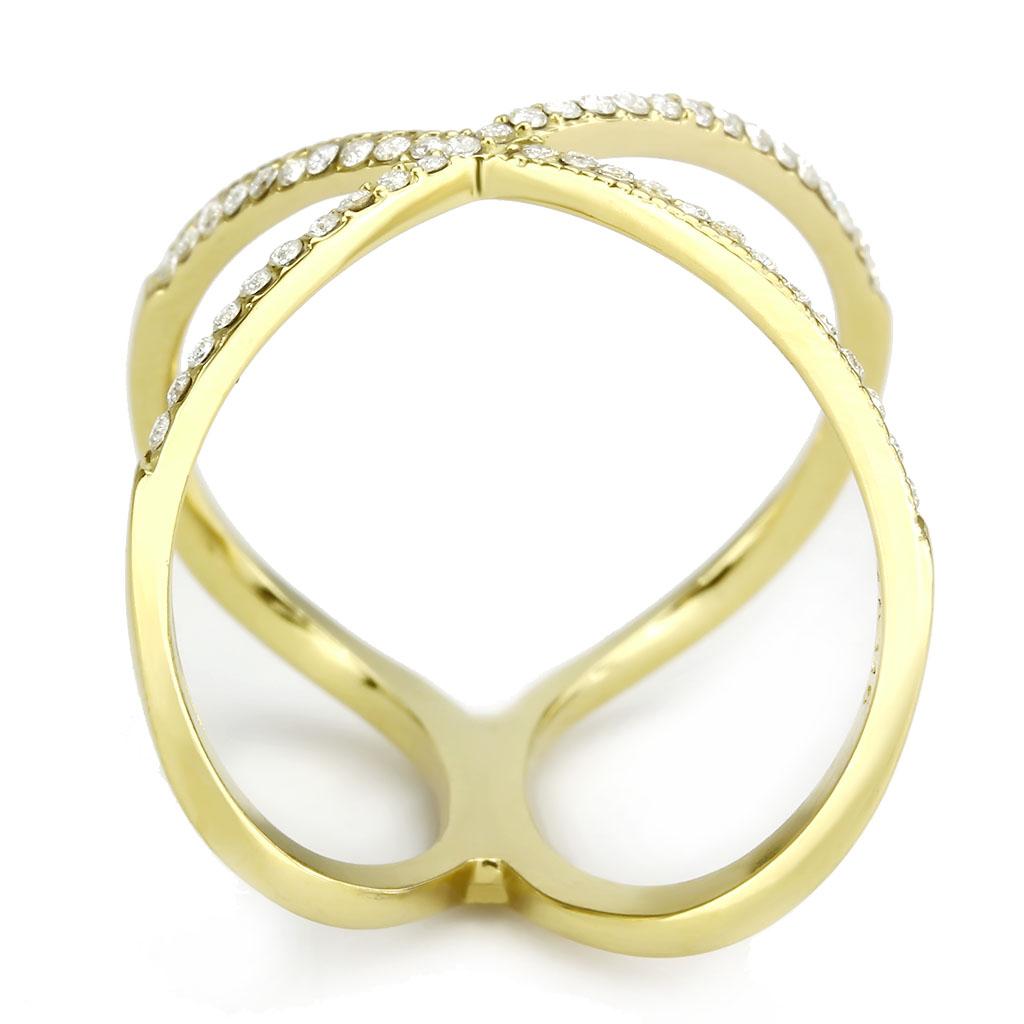 DA387 - IP Gold(Ion Plating) Stainless Steel Ring with AAA Grade CZ  in Clear-2
