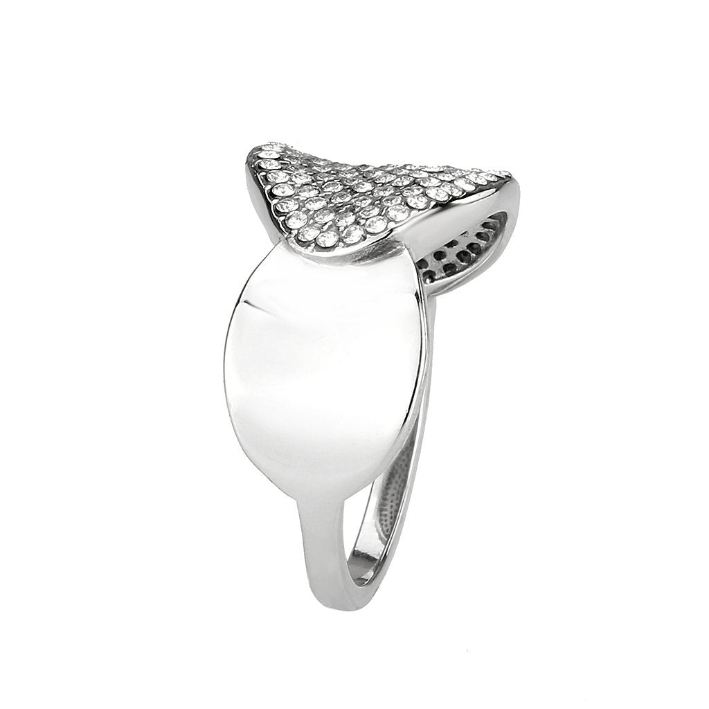 DA388 - High polished (no plating) Stainless Steel Ring with AAA Grade CZ in Clear-2