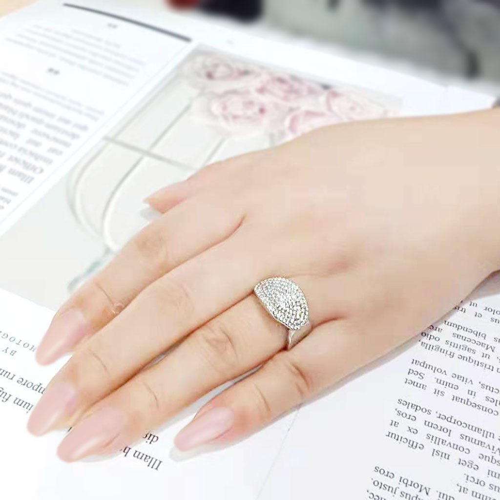 DA388 - High polished (no plating) Stainless Steel Ring with AAA Grade CZ in Clear-4