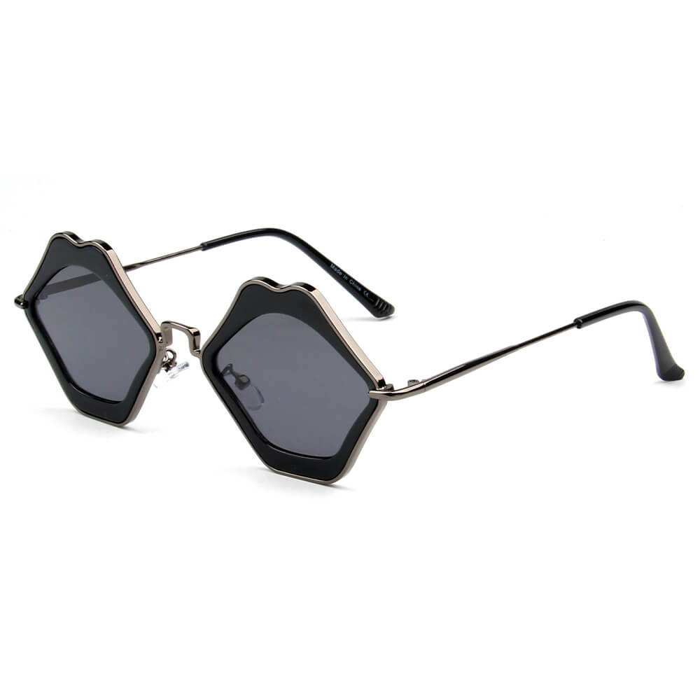 MADISON | Womens Fashion Funky Mouth Kissing Lip Shape Hippie Love Party Sunglasses-0
