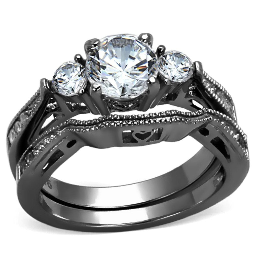 TK1W002B - High polished (no plating) Stainless Steel Ring with AAA Grade CZ  in Clear-0