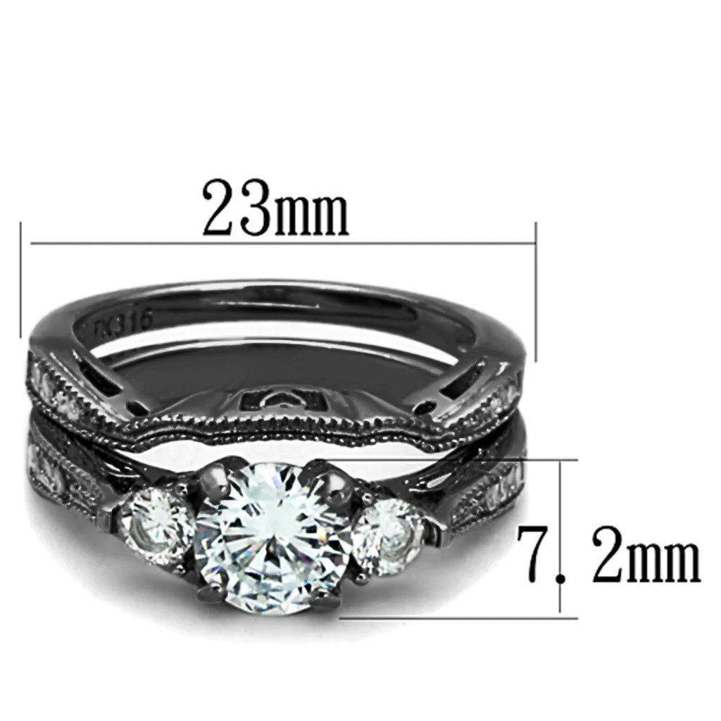 TK1W002B - High polished (no plating) Stainless Steel Ring with AAA Grade CZ  in Clear-1