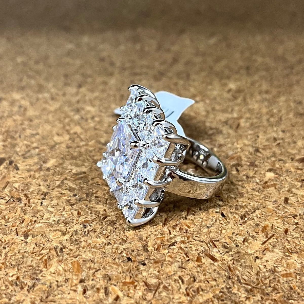 80215 - Rhodium Brass Ring with AAA Grade CZ  in Clear-1