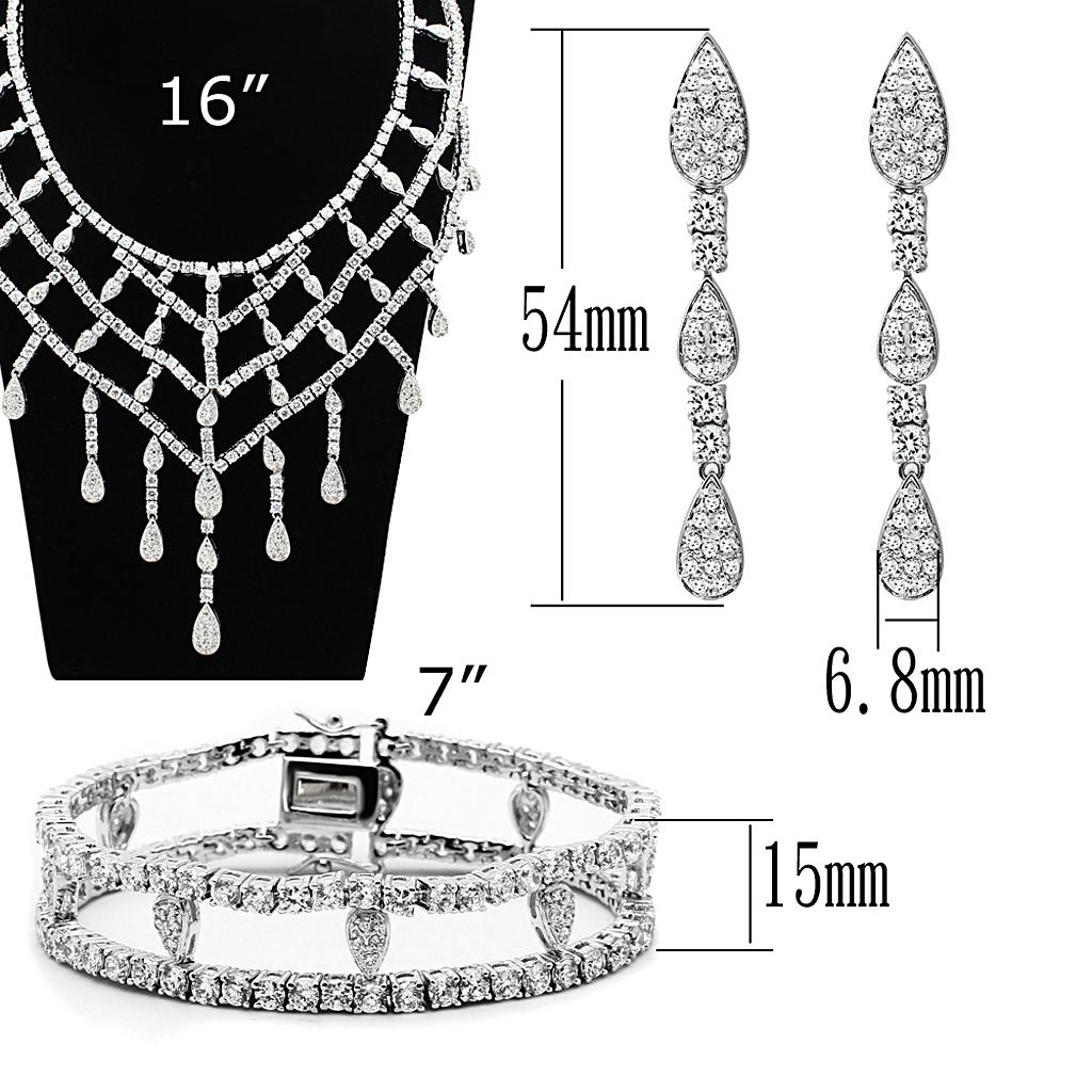 LO2428 - Rhodium Brass Jewelry Sets with AAA Grade CZ  in Clear-4
