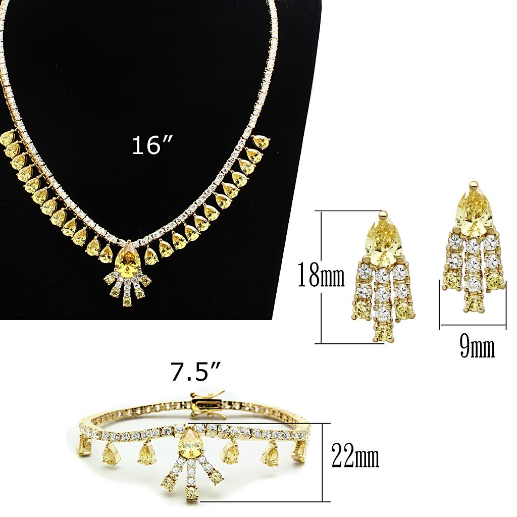 LO2429 - Gold Brass Jewelry Sets with AAA Grade CZ  in Topaz-4