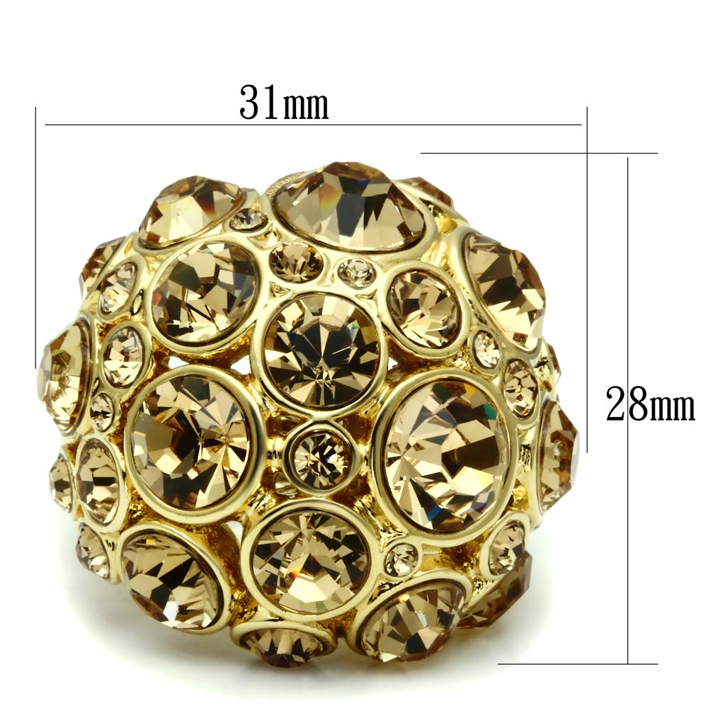 LO2463 - Gold Brass Ring with Top Grade Crystal  in Light Smoked-1