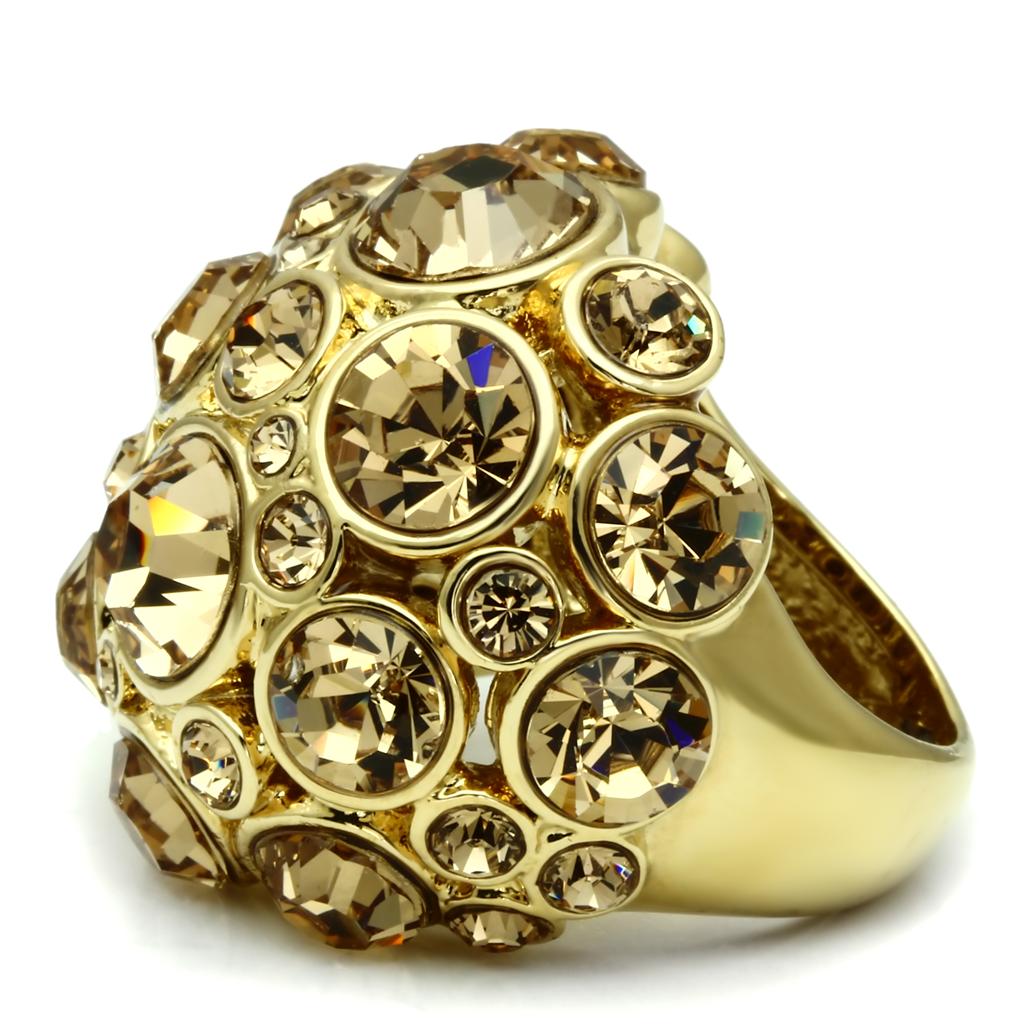LO2463 - Gold Brass Ring with Top Grade Crystal  in Light Smoked-2