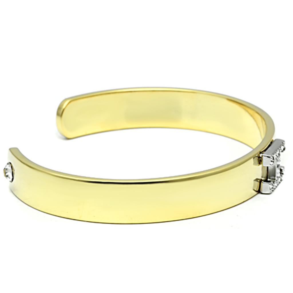 LO2578 - Gold+Rhodium White Metal Bangle with Top Grade Crystal  in Clear-2