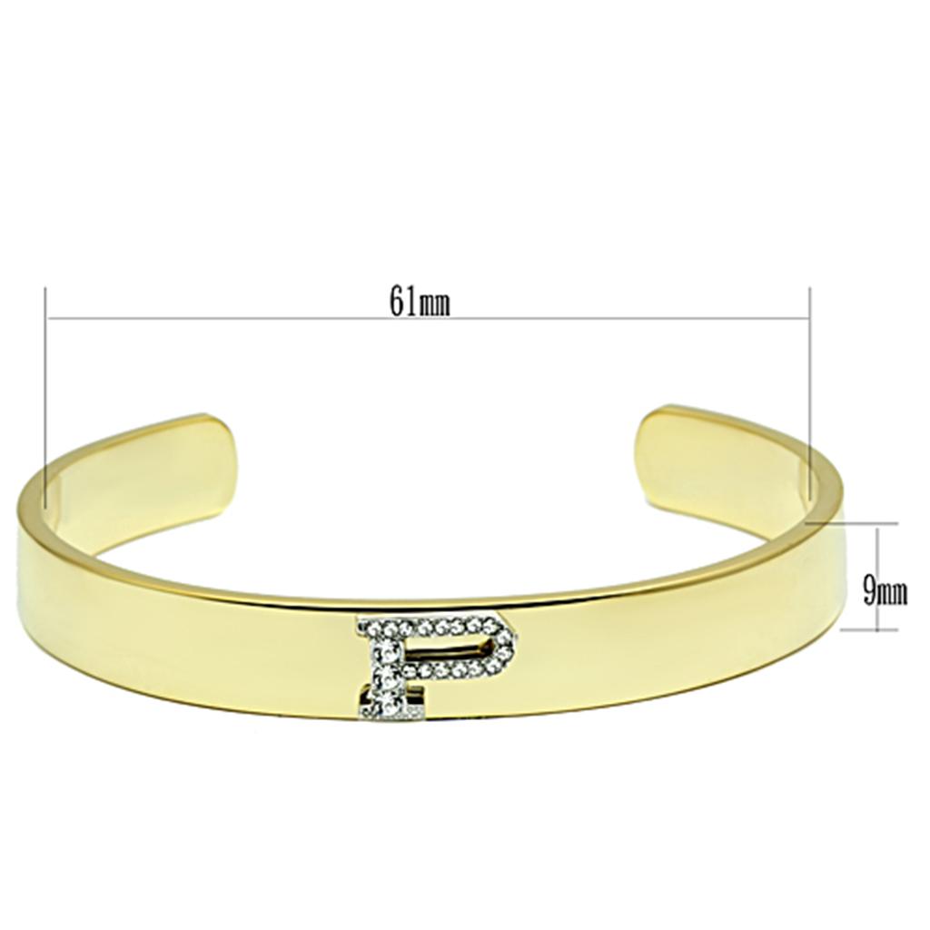 LO2585 - Gold+Rhodium White Metal Bangle with Top Grade Crystal  in Clear-1