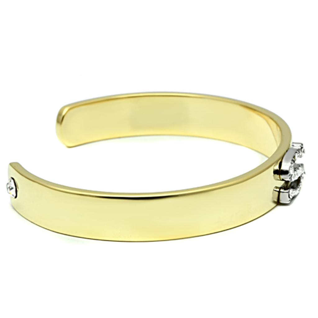 LO2588 - Gold+Rhodium White Metal Bangle with Top Grade Crystal  in Clear-2