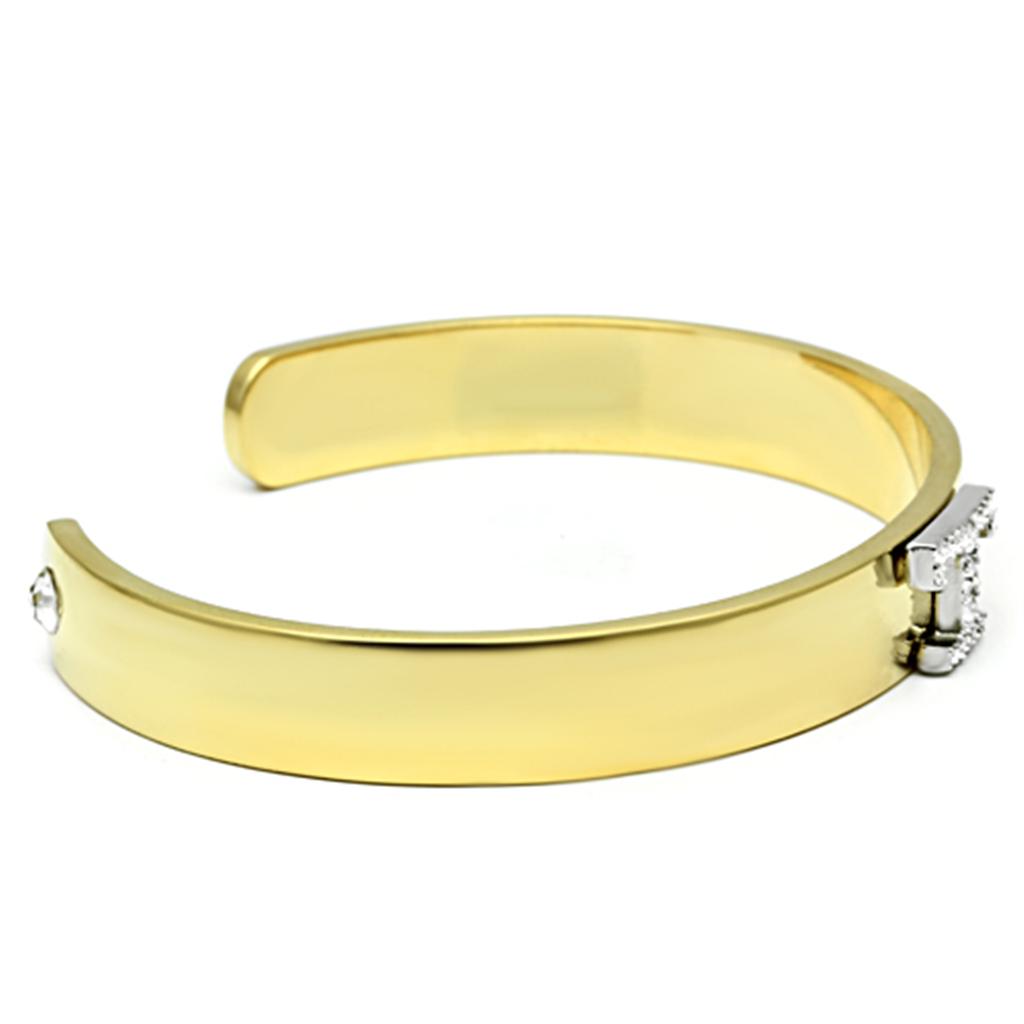 LO2589 - Gold+Rhodium White Metal Bangle with Top Grade Crystal  in Clear-2