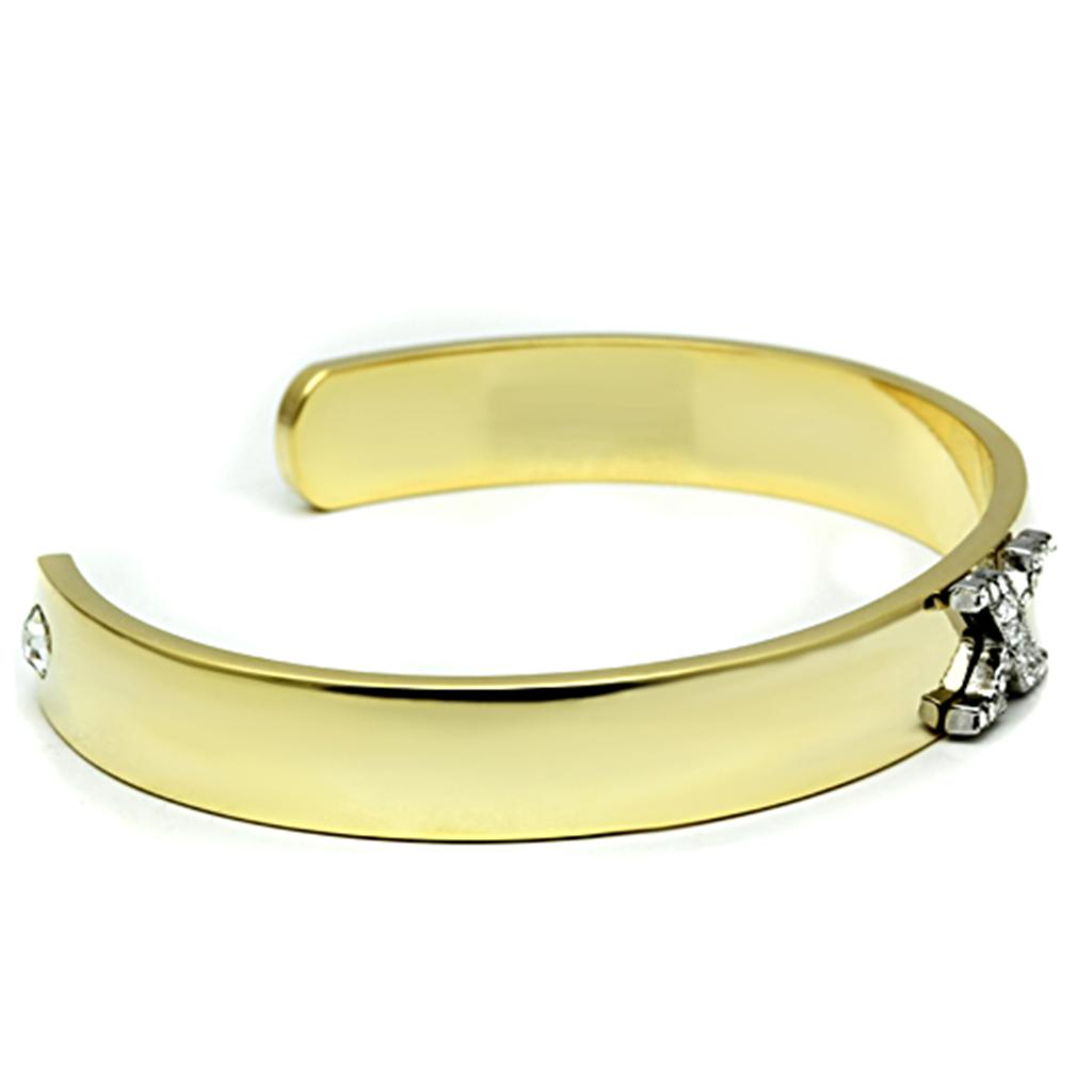 LO2593 - Gold+Rhodium White Metal Bangle with Top Grade Crystal  in Clear-2