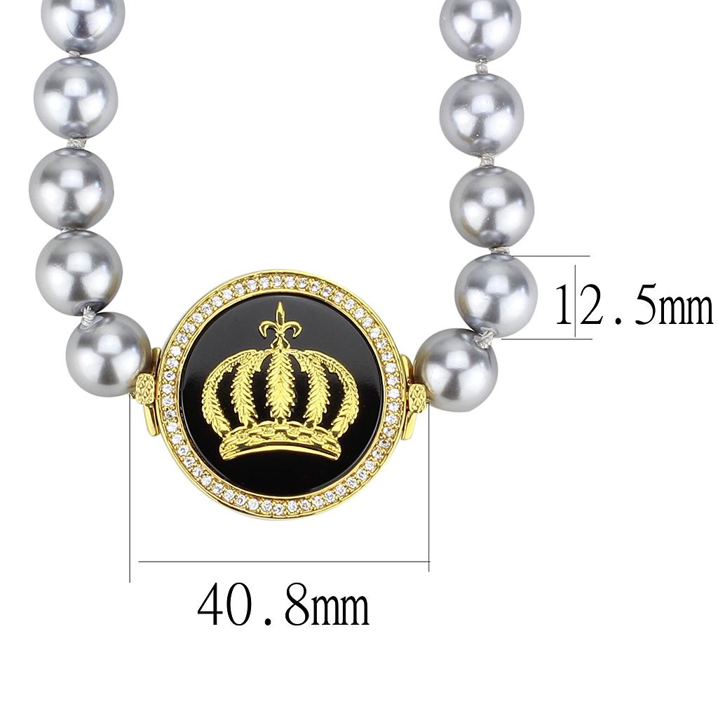 LO2646 - Gold Brass Necklace with Semi-Precious Onyx in Jet-1