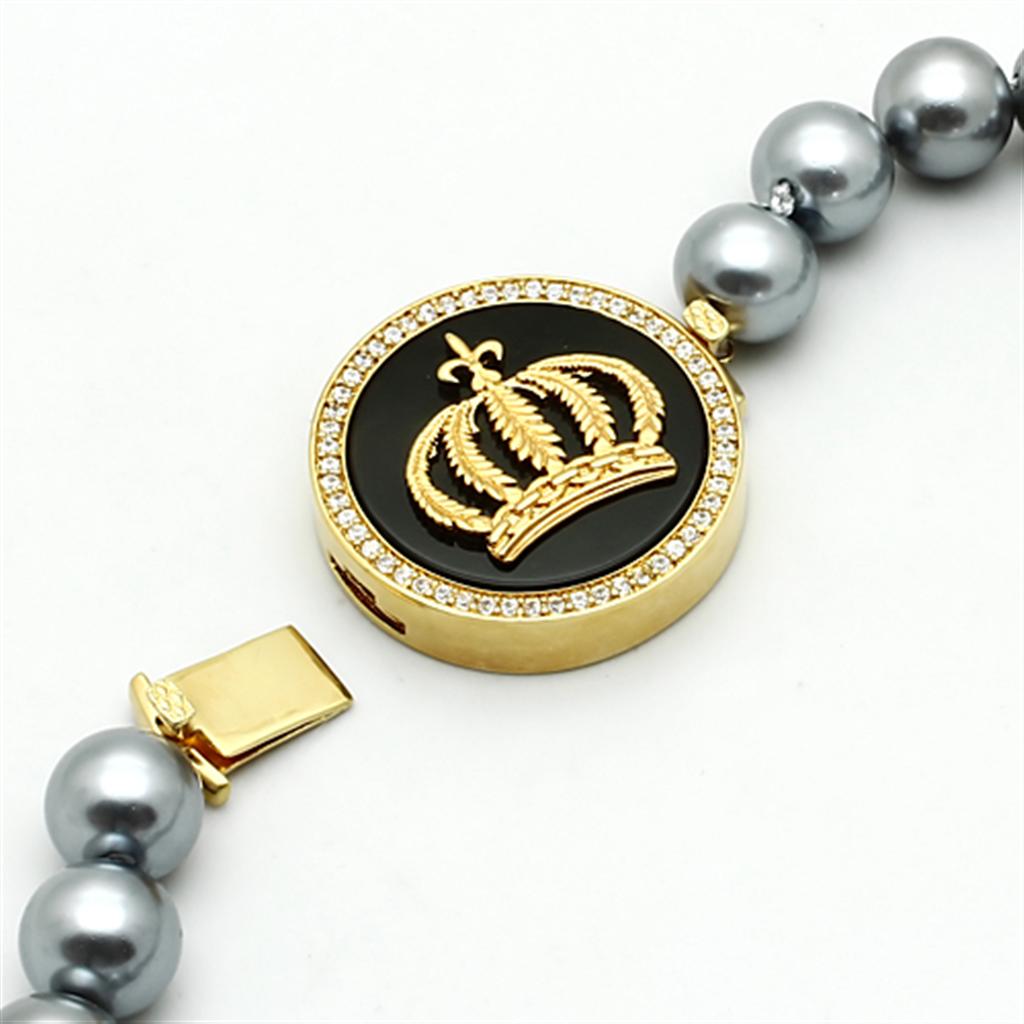 LO2646 - Gold Brass Necklace with Semi-Precious Onyx in Jet-2