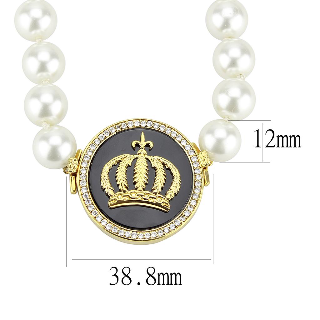 LO2647 - Gold Brass Necklace with Semi-Precious Onyx in Jet-1