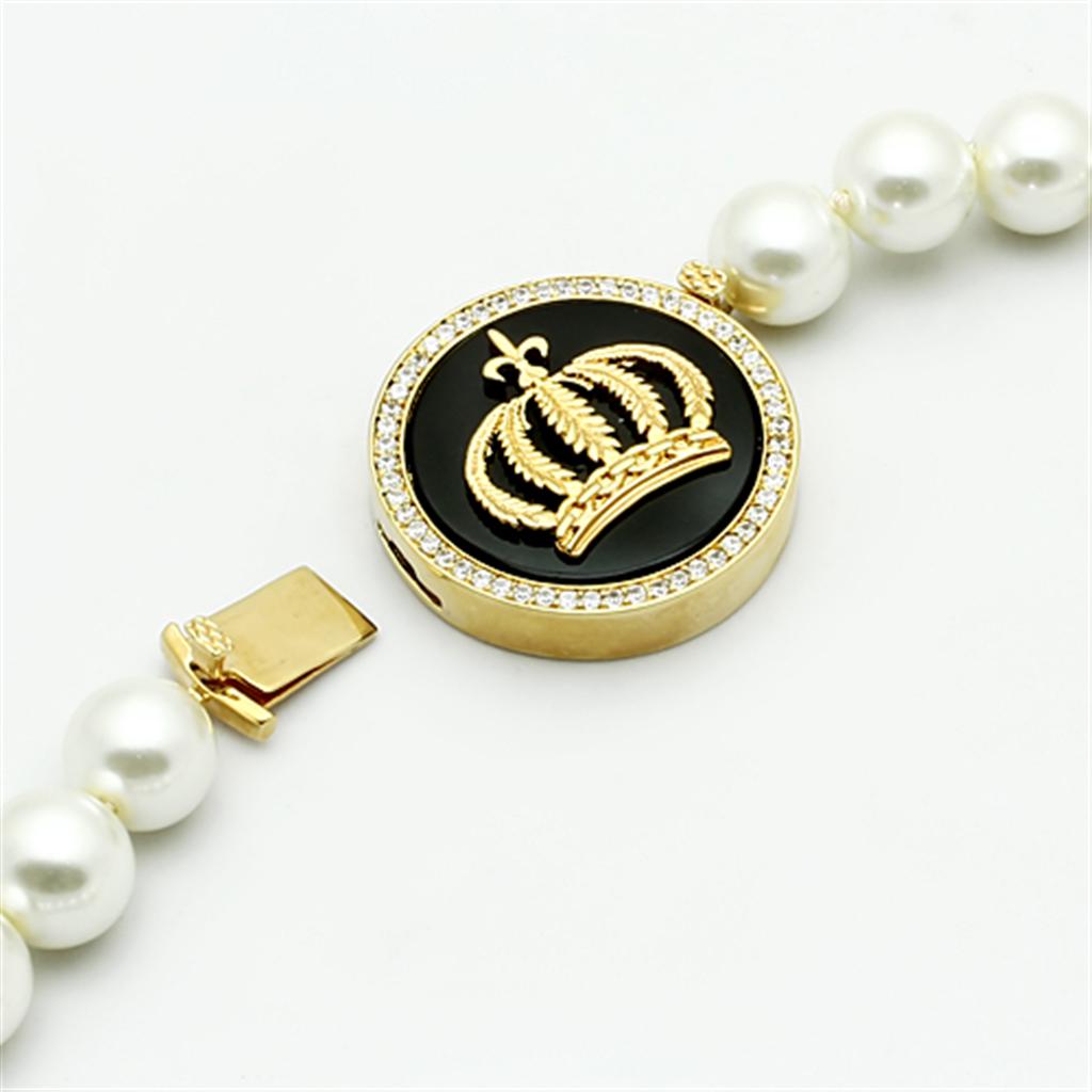 LO2647 - Gold Brass Necklace with Semi-Precious Onyx in Jet-2