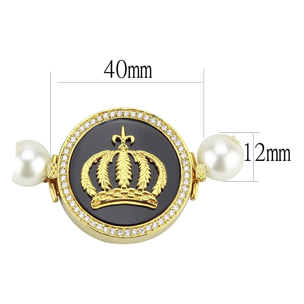 LO2648 - Gold Brass Bracelet with Semi-Precious Onyx in Jet-1