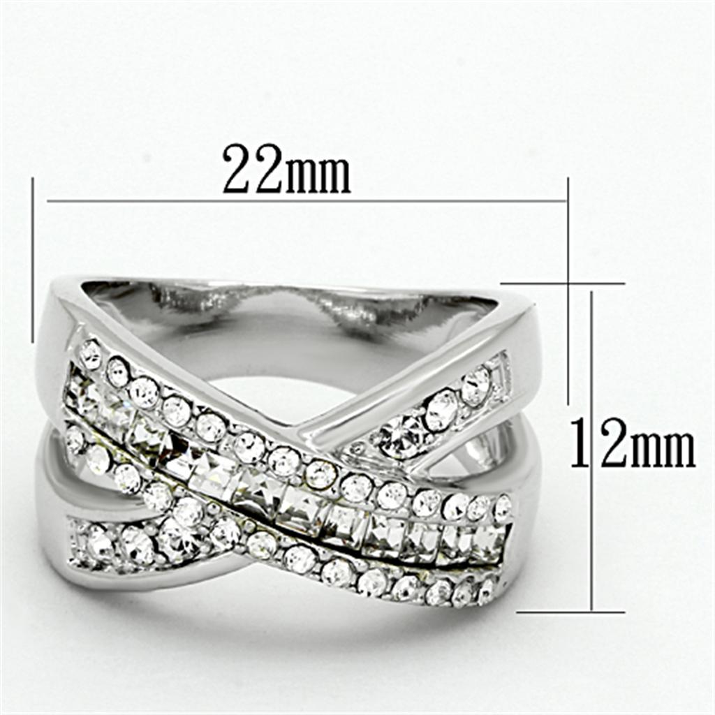 LO2942 - Rhodium Brass Ring with Top Grade Crystal  in Clear-1