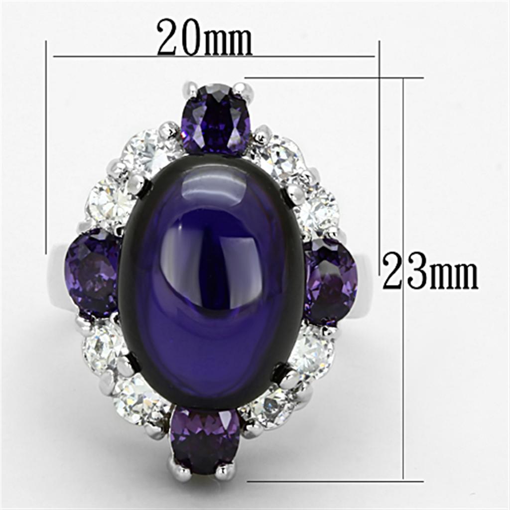 LO2947 - Rhodium Brass Ring with AAA Grade CZ  in Fuchsia-1