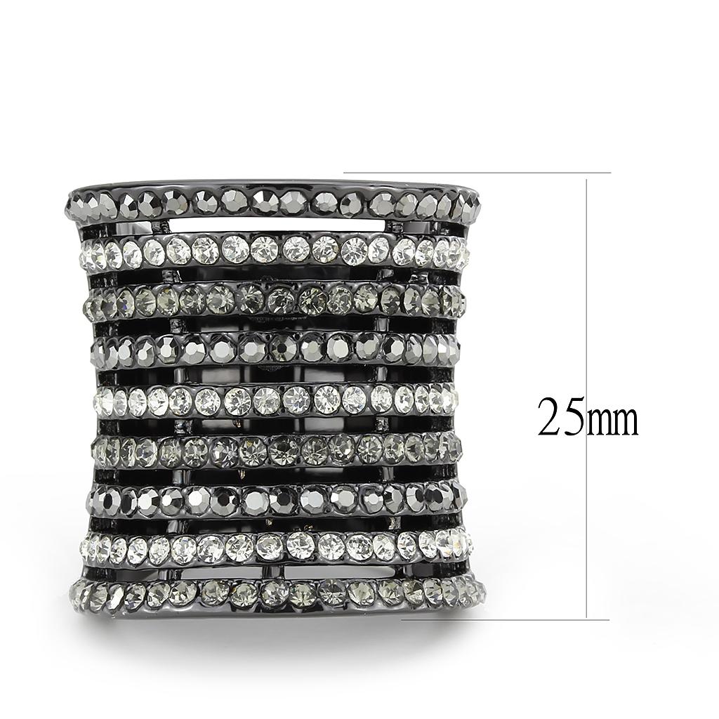 LO2967 - Ruthenium Brass Ring with Top Grade Crystal  in Black Diamond-1
