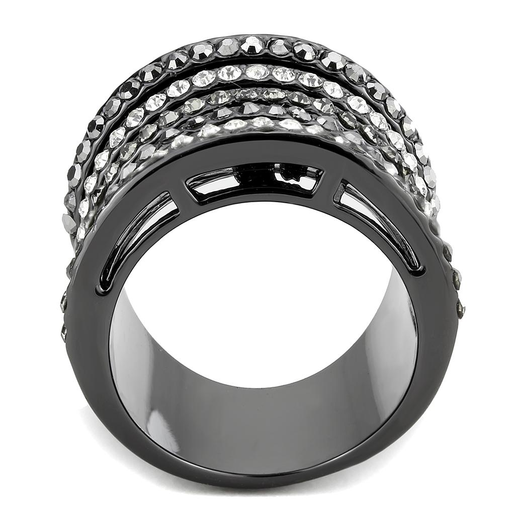 LO2967 - Ruthenium Brass Ring with Top Grade Crystal  in Black Diamond-2