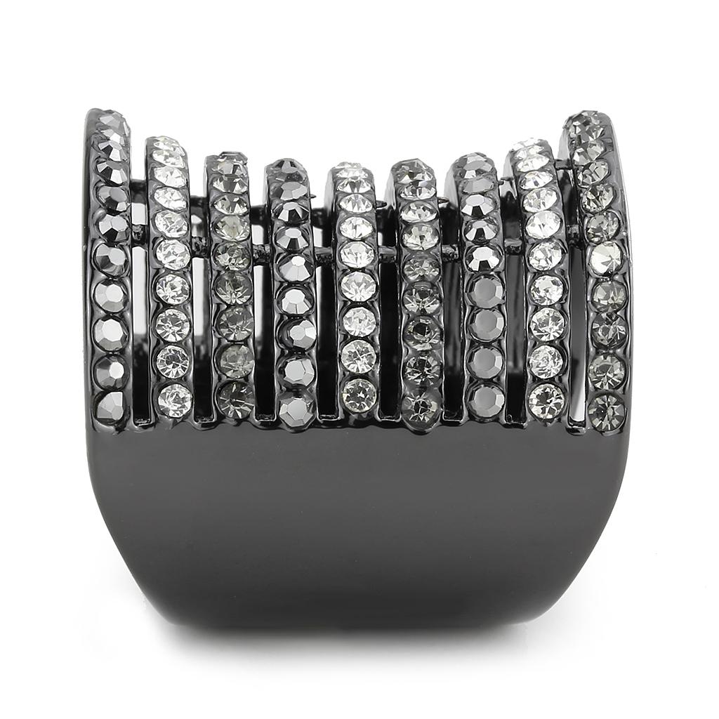 LO2967 - Ruthenium Brass Ring with Top Grade Crystal  in Black Diamond-3