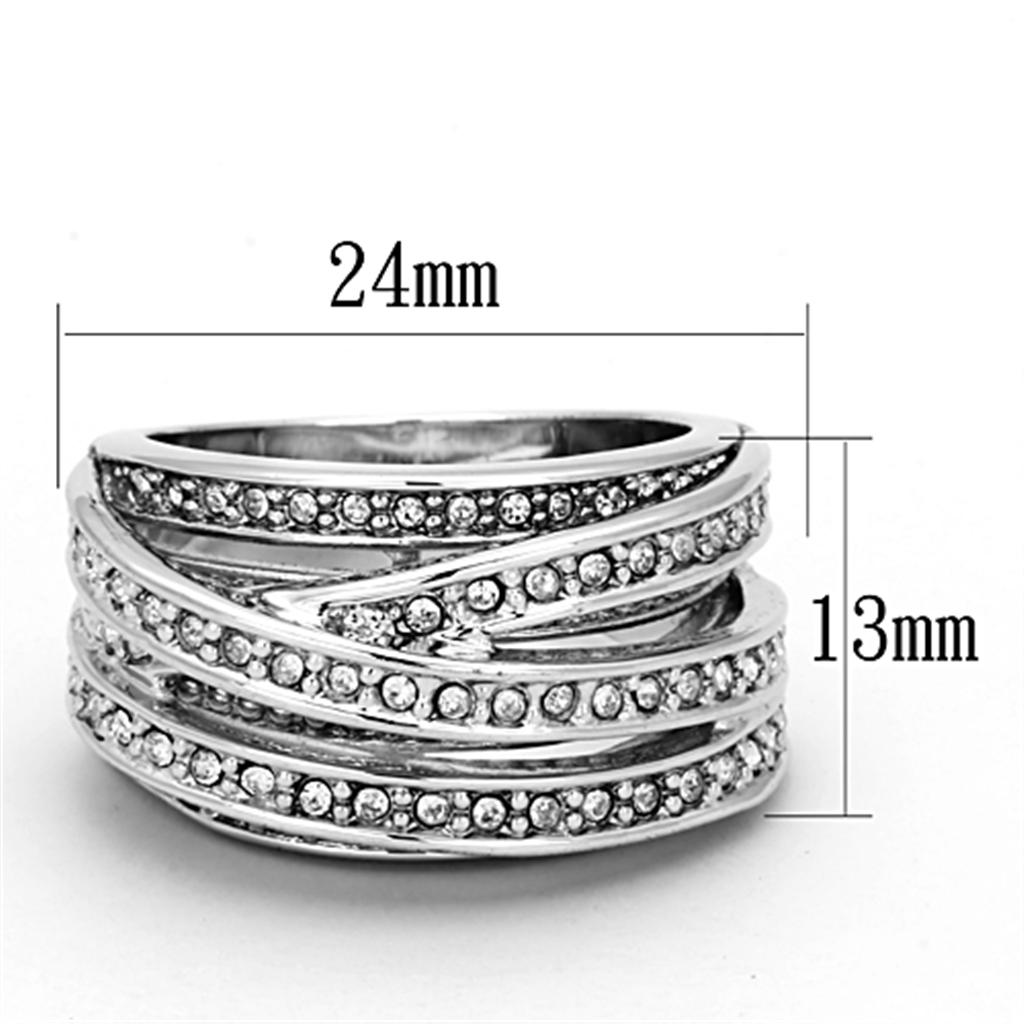 LO2995 - Rhodium Brass Ring with Top Grade Crystal  in Clear-1