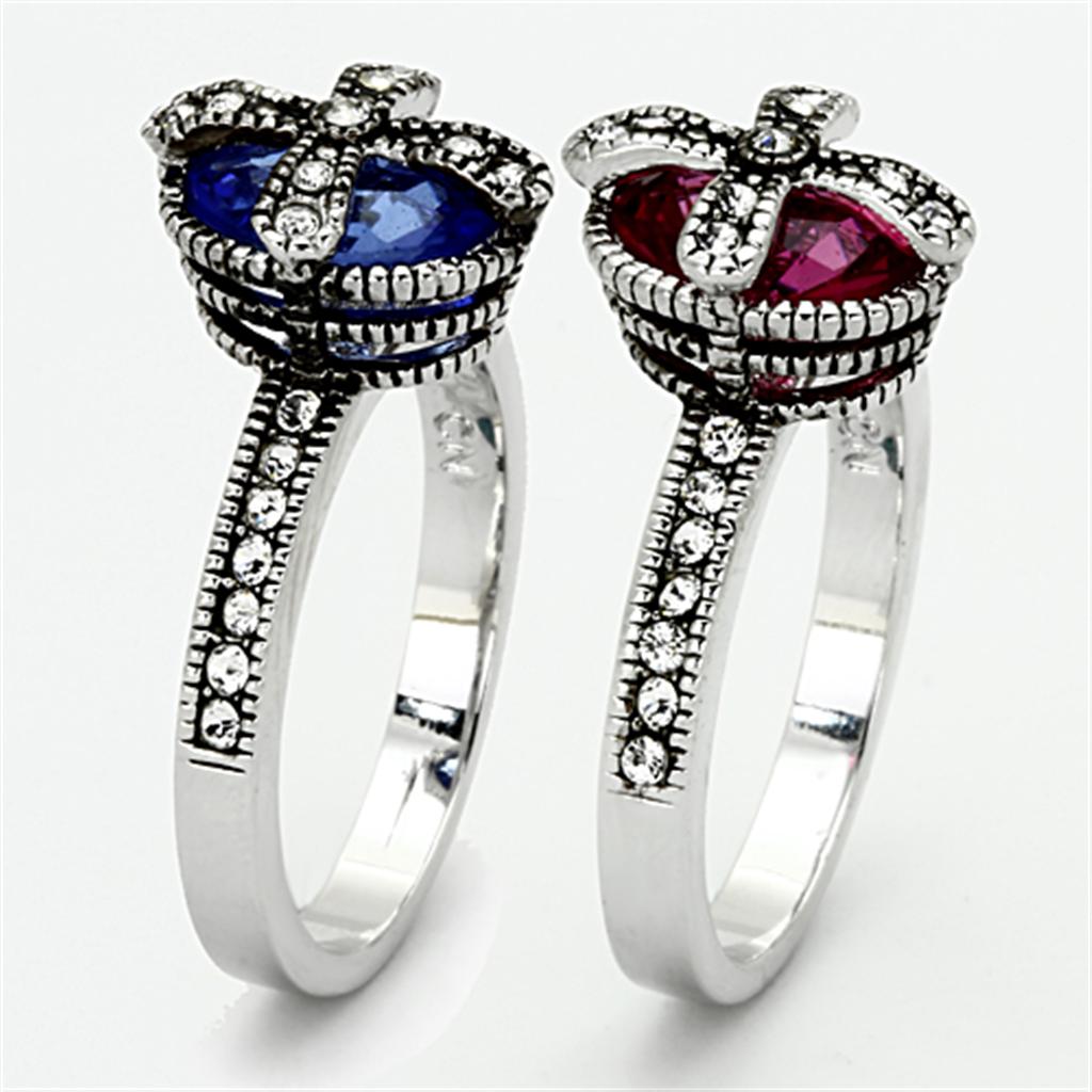 LO2997 - Rhodium Brass Ring with Synthetic Synthetic Glass in Multi Color-2