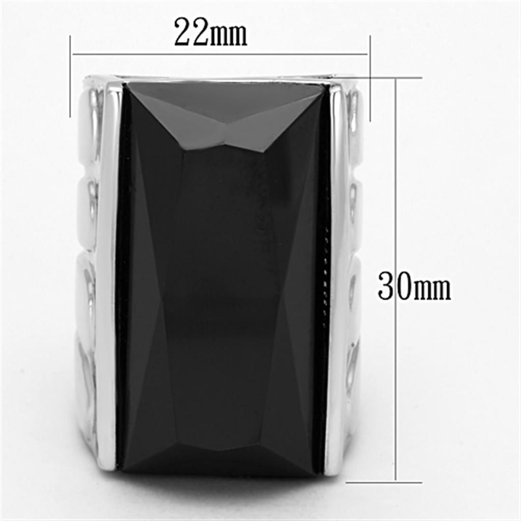 LO3009 - Rhodium Brass Ring with AAA Grade CZ  in Black Diamond-1