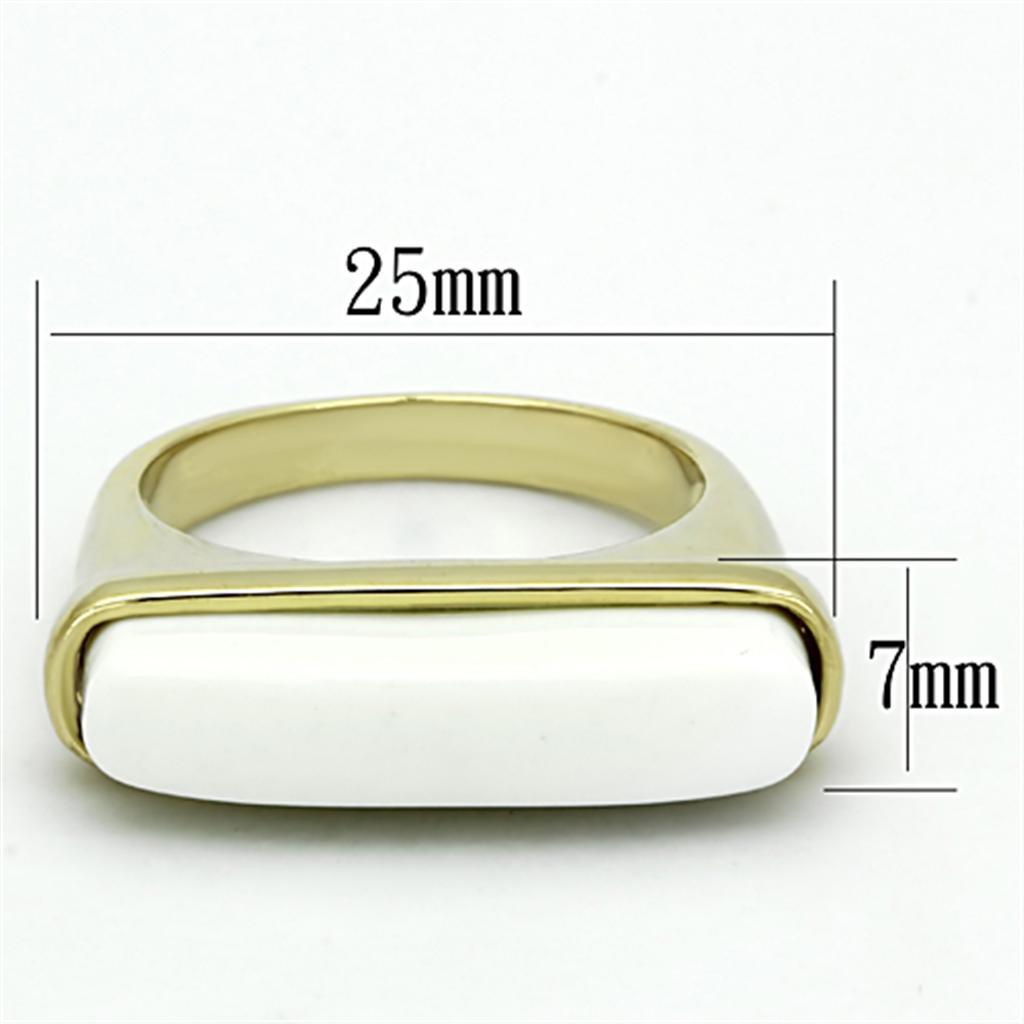 LO3011 - Gold Brass Ring with Synthetic Synthetic Stone in White-1