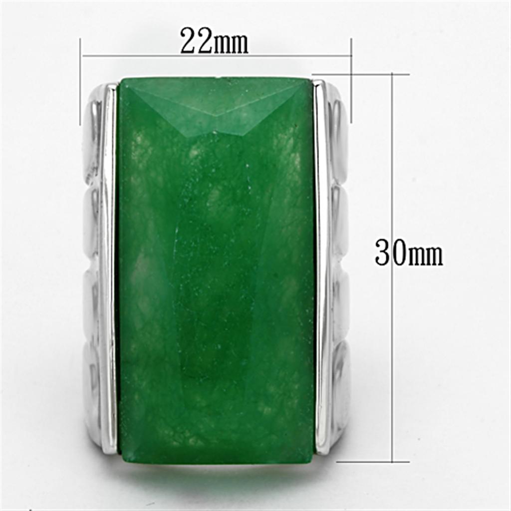 LO3023 - Rhodium Brass Ring with Synthetic Jade in Emerald-1