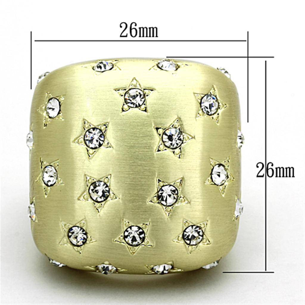 LO3037 - Gold & Brush Brass Ring with Top Grade Crystal  in Clear-1