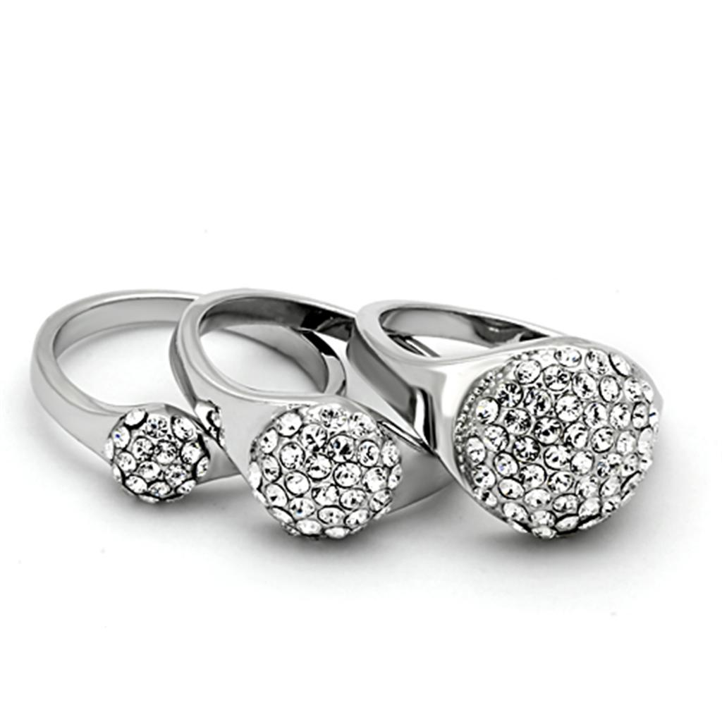 LO3055 - Rhodium Brass Ring with Top Grade Crystal  in Clear-1