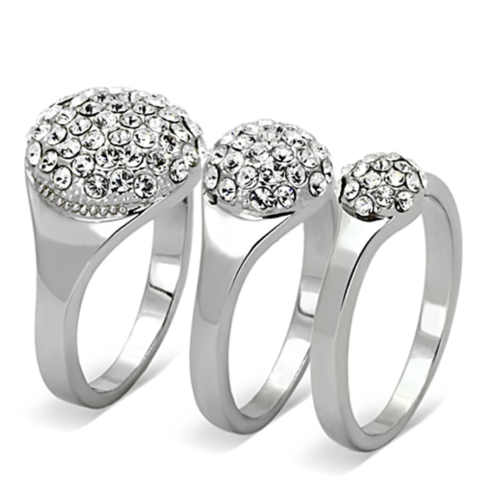 LO3055 - Rhodium Brass Ring with Top Grade Crystal  in Clear-2