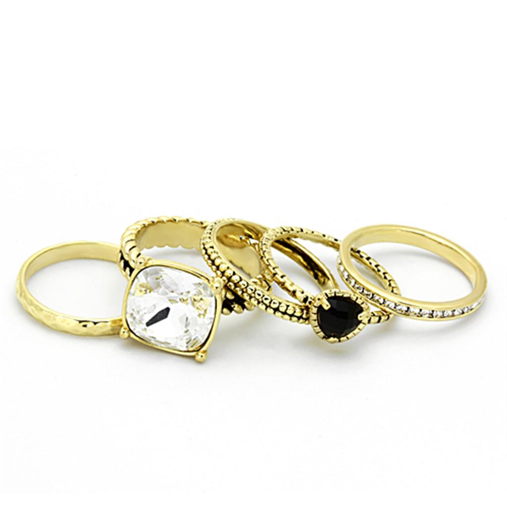 LO3059 - Gold Brass Ring with Top Grade Crystal  in Clear-1