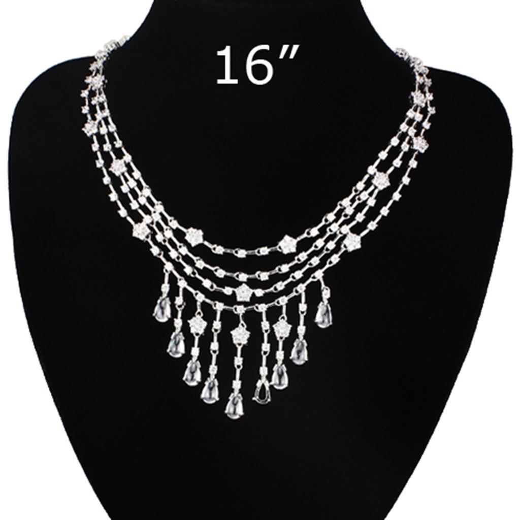 LO3076 - Rhodium Brass Jewelry Sets with AAA Grade CZ  in Clear-4