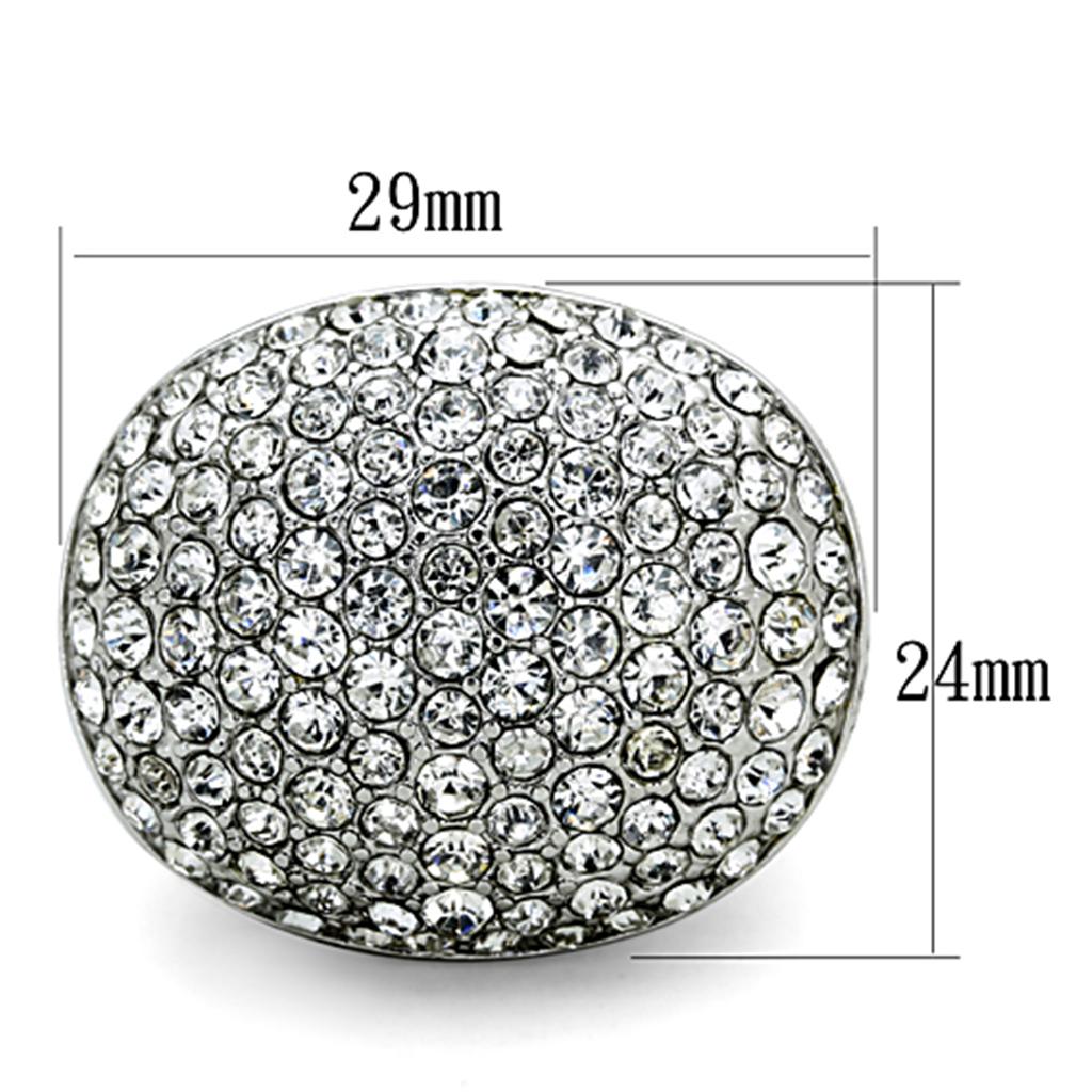 LO3149 - Rhodium Brass Ring with Top Grade Crystal  in Clear-1