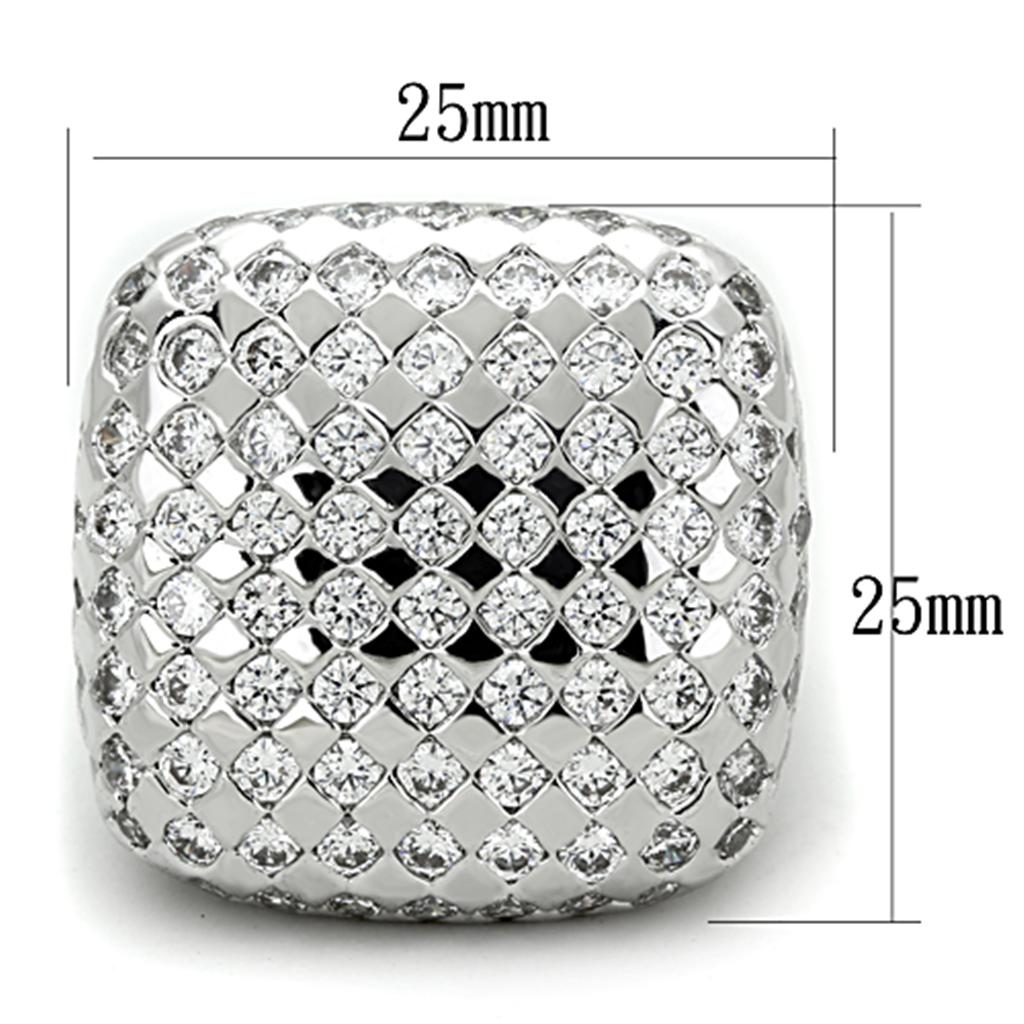 LO3169 - Rhodium Brass Ring with AAA Grade CZ  in Clear-1