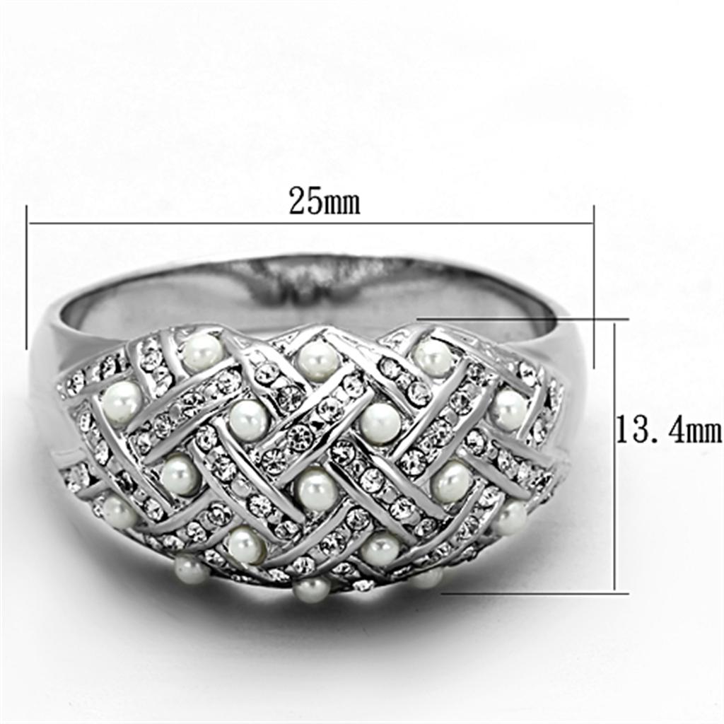 LO3183 - Rhodium Brass Ring with Synthetic Pearl in White-1