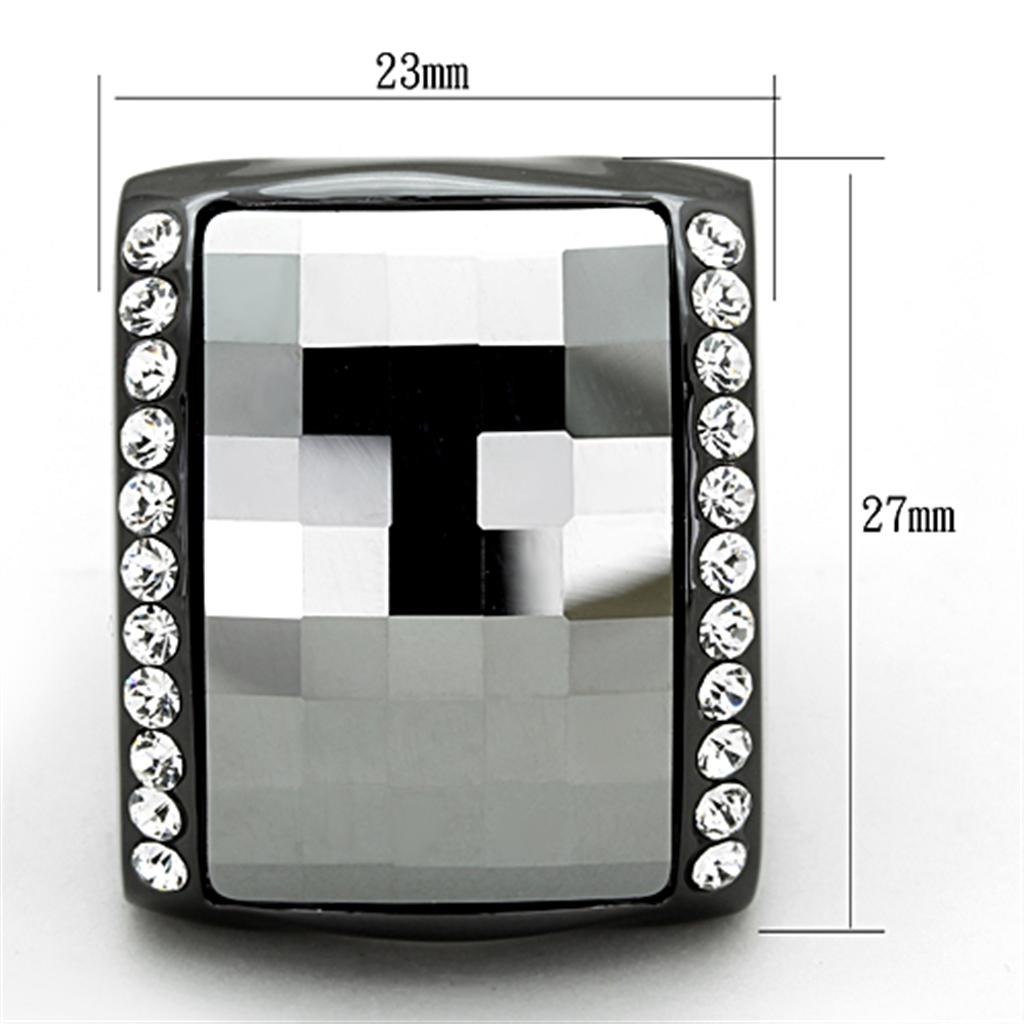 LO3207 - TIN Cobalt Black Brass Ring with Top Grade Crystal  in Black Diamond-1