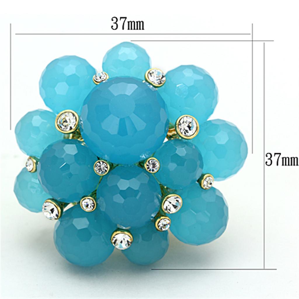 LO3212 - Gold Brass Ring with Synthetic Synthetic Glass in Sea Blue-1