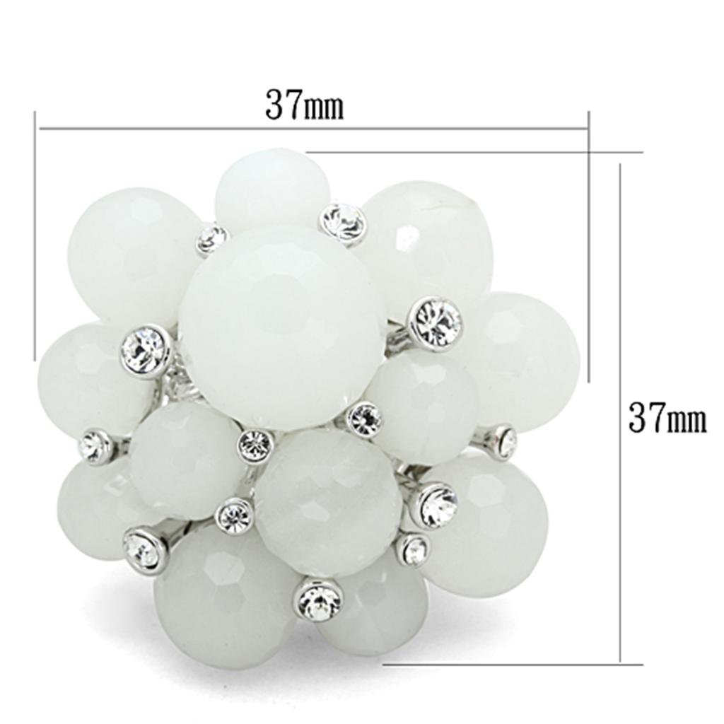 LO3213 - Rhodium Brass Ring with Synthetic Synthetic Glass in White-1