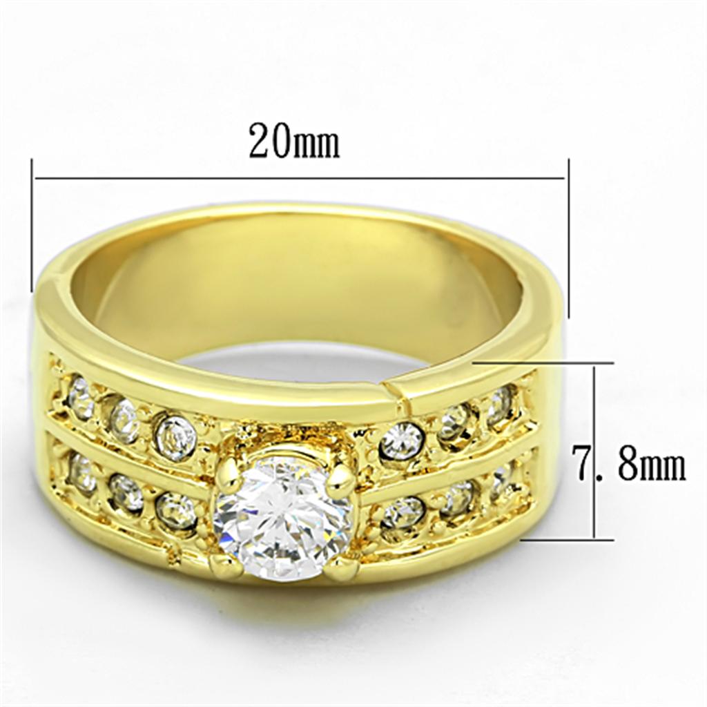 LO3218 - Gold Brass Ring with AAA Grade CZ  in Clear-1