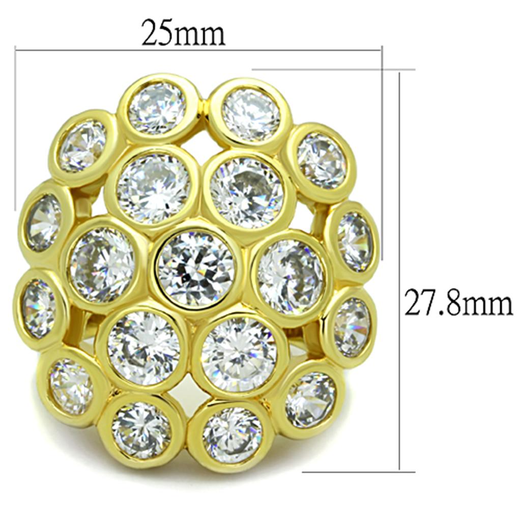 LO3250 - Gold Brass Ring with AAA Grade CZ  in Clear-1