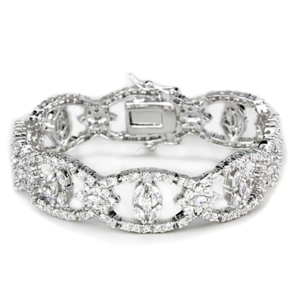 LO3291 - Rhodium Brass Jewelry Sets with AAA Grade CZ  in Clear-1