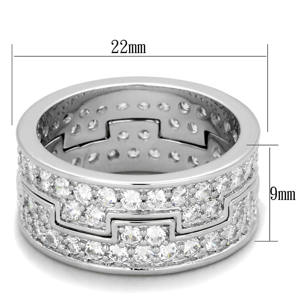 LO3348 - Rhodium Brass Ring with AAA Grade CZ  in Clear-1